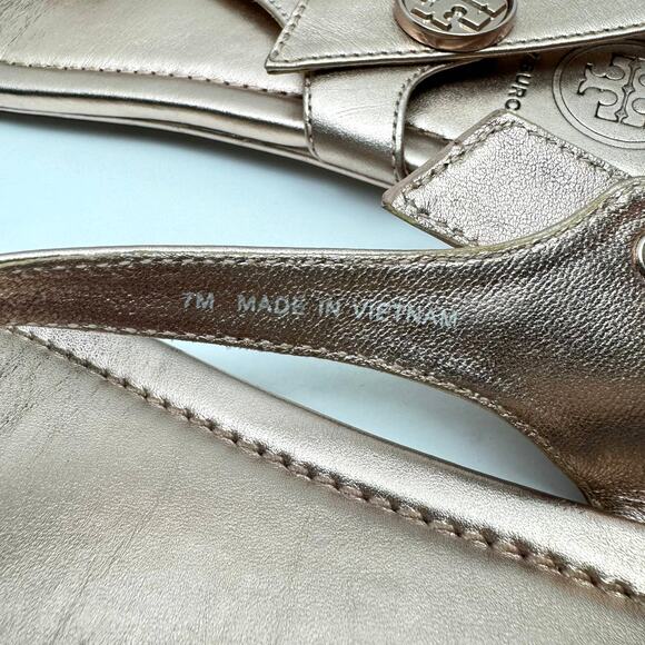 Tory Burch | Minnie Metallic Rose Gold Flat Slingback Flip Flop Travel Sandals - Picture 11 of 13